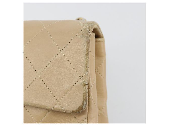 CHANEL Mini Matelasse Chain Shoulder Bag Lamb Skin Beige Gold CC Auth ka4523A D'oro - vista 14