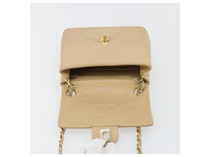 CHANEL Mini Matelasse Chain Shoulder Bag Lamb Skin Beige Gold CC Auth ka4523A D'oro - vista 16