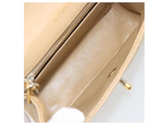 CHANEL Mini Matelasse Chain Shoulder Bag Lamb Skin Beige Gold CC Auth ka4523A D'oro - vista 18