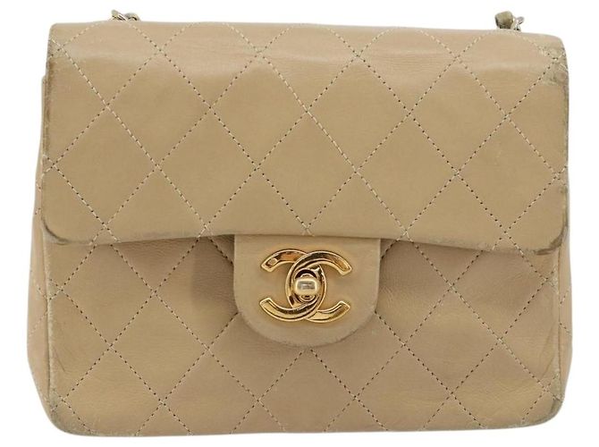 CHANEL Mini Matelasse Chain Shoulder Bag Lamb Skin Beige Gold CC Auth ka4523A D'oro - vista 2