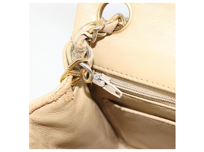 CHANEL Mini Matelasse Chain Shoulder Bag Lamb Skin Beige Gold CC Auth ka4523A D'oro - vista 21