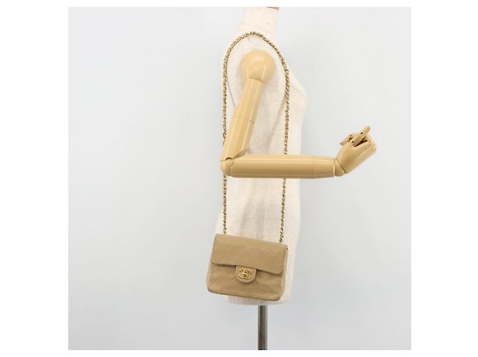 CHANEL Mini Matelasse Chain Shoulder Bag Lamb Skin Beige Gold CC Auth ka4523A D'oro - vista 25