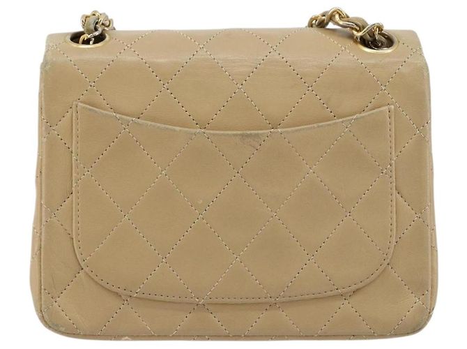 CHANEL Mini Matelasse Chain Shoulder Bag Lamb Skin Beige Gold CC Auth ka4523A D'oro - vista 3