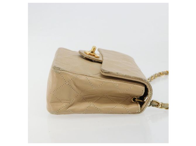CHANEL Mini Matelasse Chain Shoulder Bag Lamb Skin Beige Gold CC Auth ka4523A D'oro - vista 4