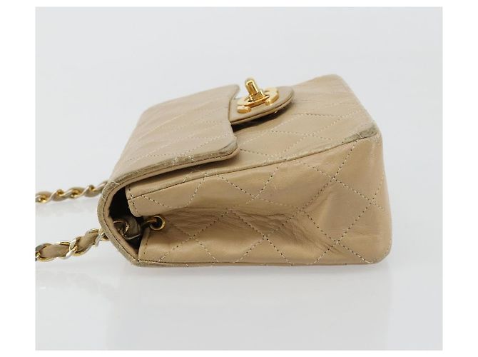 CHANEL Mini Matelasse Chain Shoulder Bag Lamb Skin Beige Gold CC Auth ka4523A D'oro - vista 5
