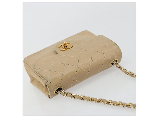 CHANEL Mini Matelasse Chain Shoulder Bag Lamb Skin Beige Gold CC Auth ka4523A D'oro - vista 6