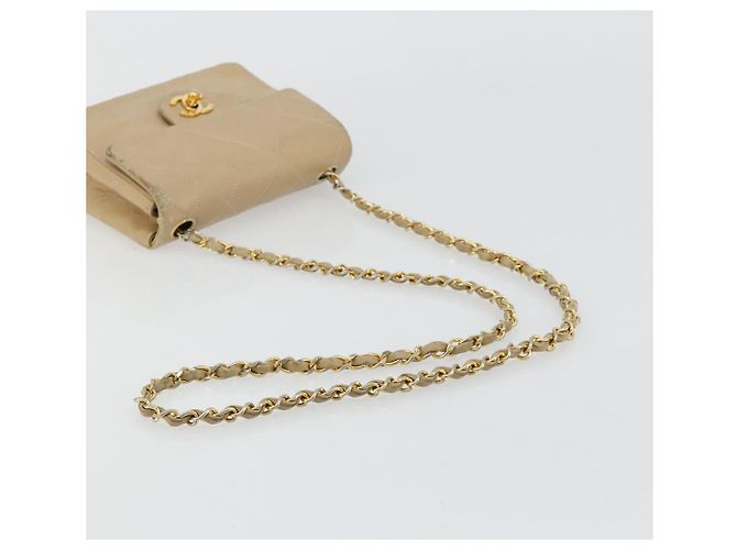 CHANEL Mini Matelasse Chain Shoulder Bag Lamb Skin Beige Gold CC Auth ka4523A D'oro - vista 7