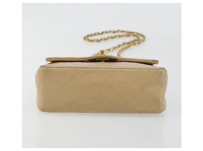CHANEL Mini Matelasse Chain Shoulder Bag Lamb Skin Beige Gold CC Auth ka4523A D'oro - vista 9