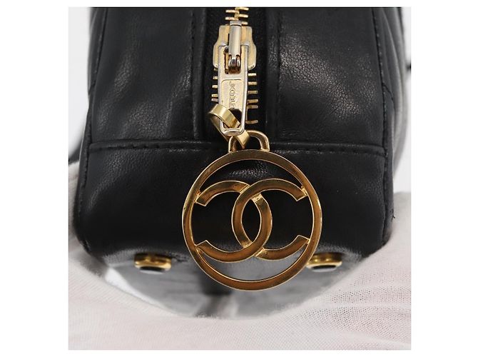 Borsa a Spalla CHANEL V Stitch Cotone Nero Oro CC Auth bs35307 D'oro - vista 14