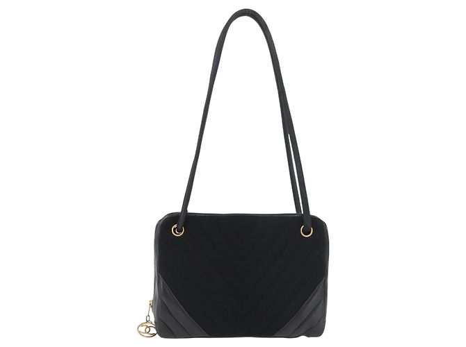 Borsa a Spalla CHANEL V Stitch Cotone Nero Oro CC Auth bs35307 D'oro - vista 2