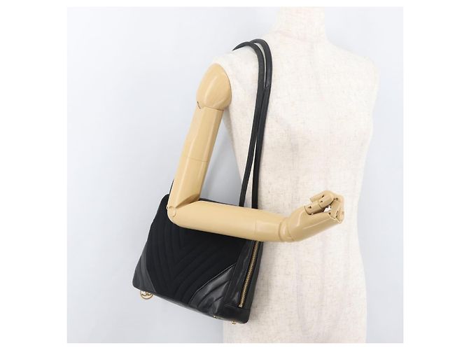 Borsa a Spalla CHANEL V Stitch Cotone Nero Oro CC Auth bs35307 D'oro - vista 24