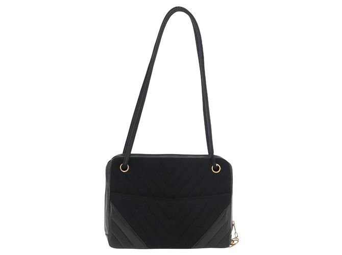 Borsa a Spalla CHANEL V Stitch Cotone Nero Oro CC Auth bs35307 D'oro - vista 3
