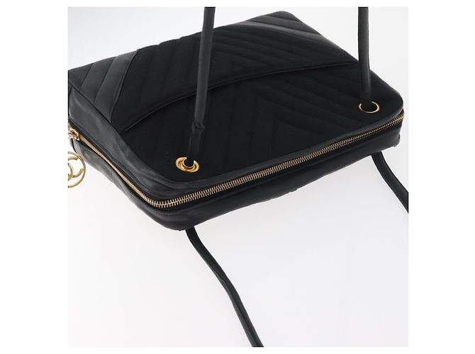 Borsa a Spalla CHANEL V Stitch Cotone Nero Oro CC Auth bs35307 D'oro - vista 6