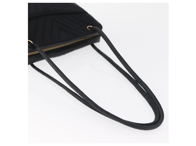 Borsa a Spalla CHANEL V Stitch Cotone Nero Oro CC Auth bs35307 D'oro - vista 7