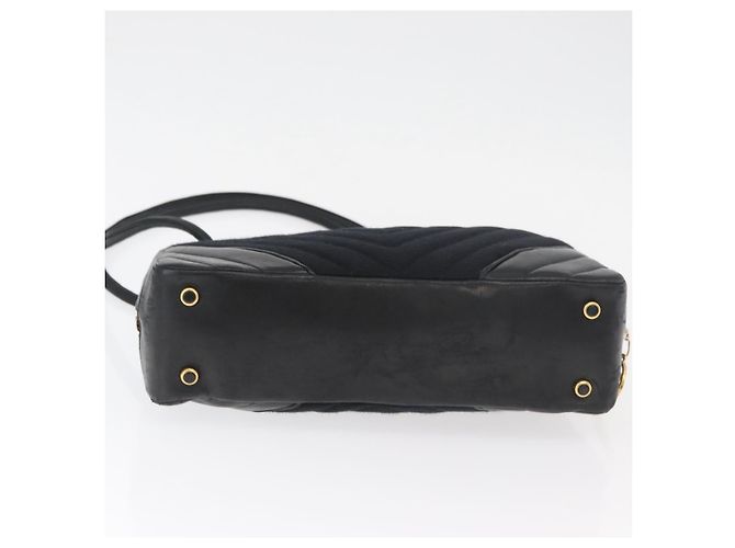 Borsa a Spalla CHANEL V Stitch Cotone Nero Oro CC Auth bs35307 D'oro - vista 9
