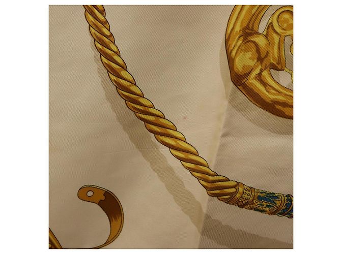Hermès HERMES Carré 90 Schal "LES CAVALIERS D'OR" Seide Weiß Authentisch 181286 - view 13