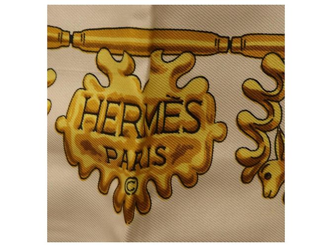 Hermès HERMES Carré 90 Schal "LES CAVALIERS D'OR" Seide Weiß Authentisch 181286 - view 14