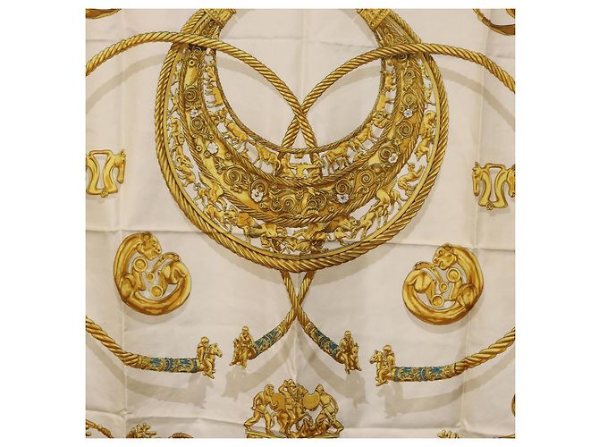 Hermès HERMES Carré 90 Schal "LES CAVALIERS D'OR" Seide Weiß Authentisch 181286 - view 6