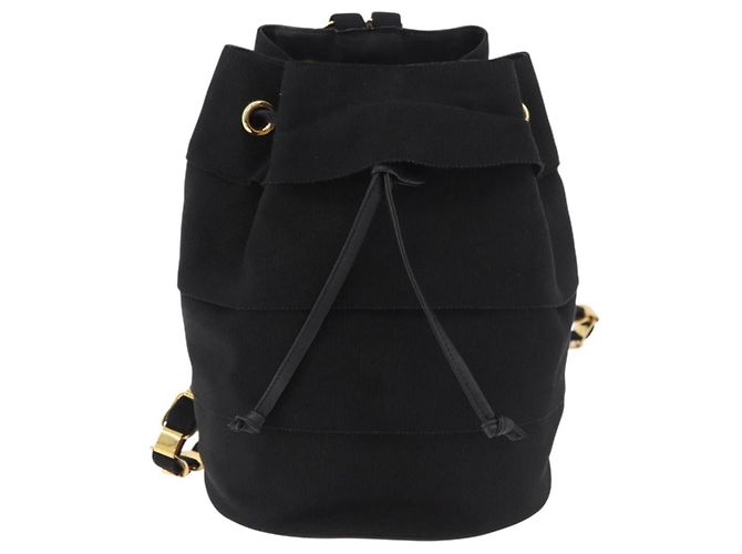 Zaino Salvatore Ferragamo Vala Chain in tela nero e oro Auth BA13178 D'oro - vista 2