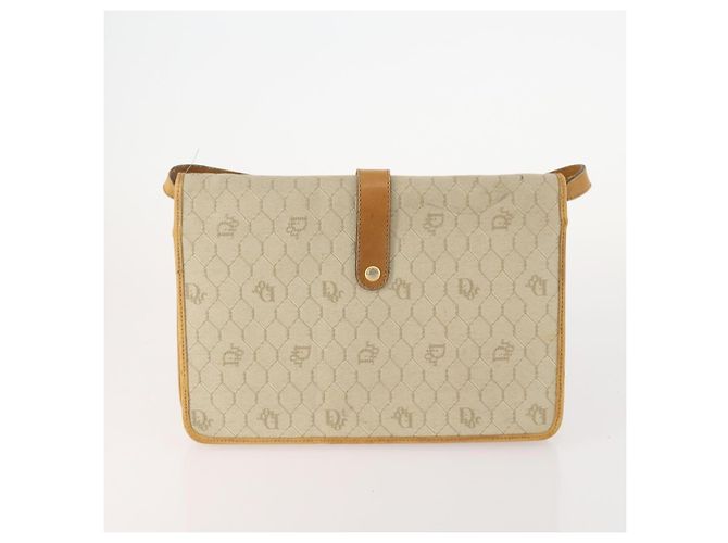 Borsa a Spalla Christian Dior Honeycomb Canvas 2 Set Beige Auth 178917 - vista 3