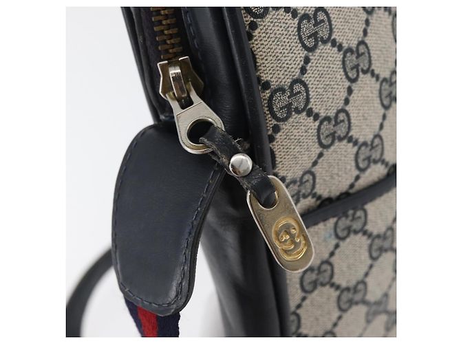 GUCCI GG Supreme Sherry Line Shoulder Bag PVC Navy Gold Auth 180181 Golden Navy blue - view 14