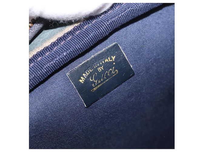 GUCCI GG Supreme Sherry Line Shoulder Bag PVC Navy Gold Auth 180181 Golden Navy blue - view 15