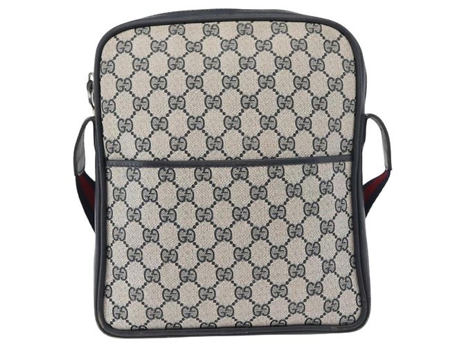 GUCCI GG Supreme Sherry Line Shoulder Bag PVC Navy Gold Auth 180181 Golden Navy blue - view 2