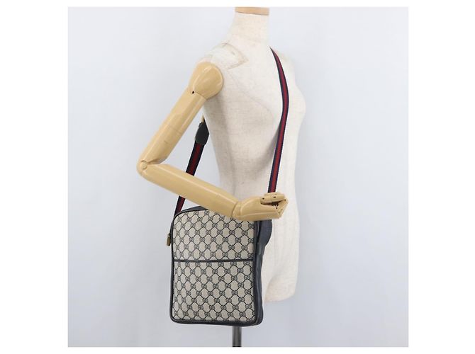 GUCCI GG Supreme Sherry Line Shoulder Bag PVC Navy Gold Auth 180181 Golden Navy blue - view 20