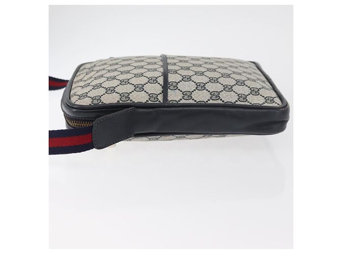 GUCCI GG Supreme Sherry Line Shoulder Bag PVC Navy Gold Auth 180181 Golden Navy blue - view 5