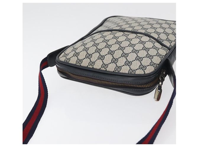 GUCCI GG Supreme Sherry Line Shoulder Bag PVC Navy Gold Auth 180181 Golden Navy blue - view 6