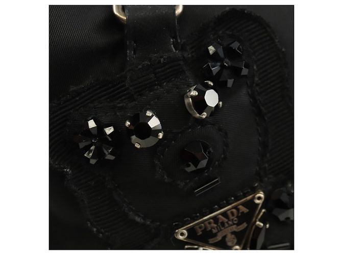PRADA Hand Bag Nylon Black Silver Auth ki6652SM Silvery - view 14