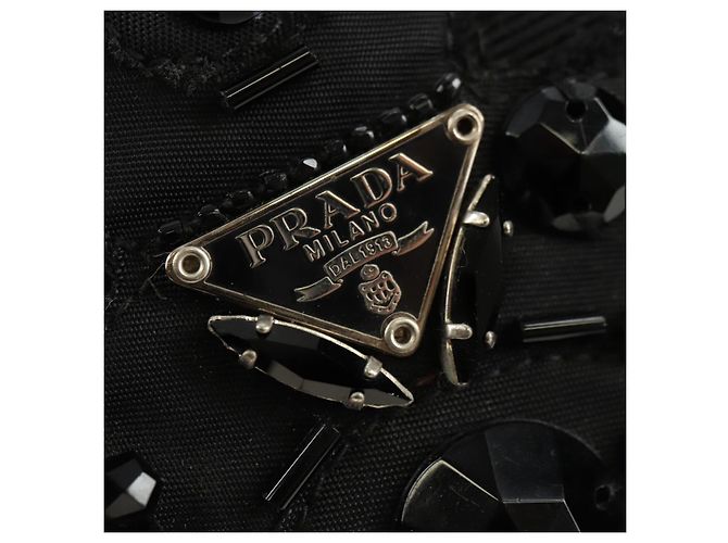 PRADA Hand Bag Nylon Black Silver Auth ki6652SM Silvery - view 15