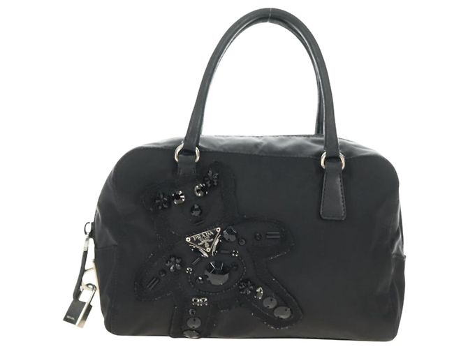 PRADA Hand Bag Nylon Black Silver Auth ki6652SM Silvery - view 2