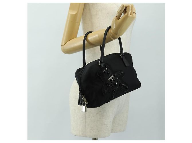 PRADA Hand Bag Nylon Black Silver Auth ki6652SM Silvery - view 25