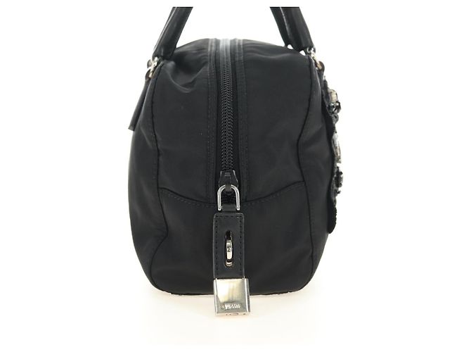 PRADA Hand Bag Nylon Black Silver Auth ki6652SM Silvery - view 5