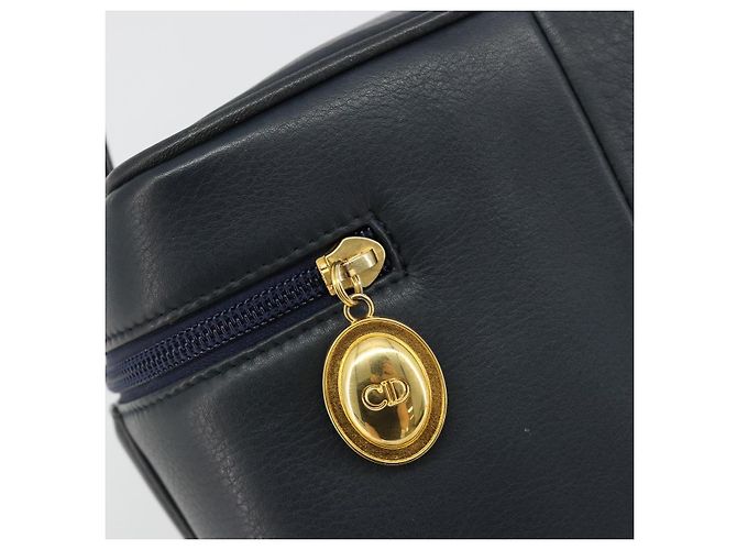 Borsa Vanity Christian Dior in pelle blu navy e oro Auth 182020A D'oro - vista 15