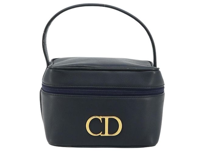 Borsa Vanity Christian Dior in pelle blu navy e oro Auth 182020A D'oro - vista 2