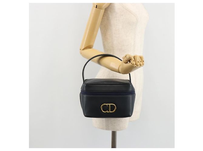 Borsa Vanity Christian Dior in pelle blu navy e oro Auth 182020A D'oro - vista 20