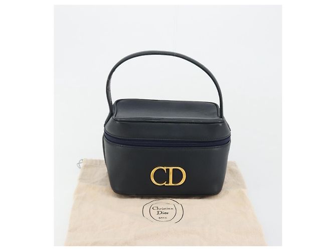 Borsa Vanity Christian Dior in pelle blu navy e oro Auth 182020A D'oro - vista 21