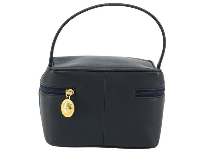 Borsa Vanity Christian Dior in pelle blu navy e oro Auth 182020A D'oro - vista 3