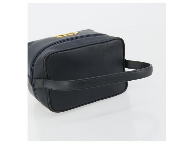 Borsa Vanity Christian Dior in pelle blu navy e oro Auth 182020A D'oro - vista 7