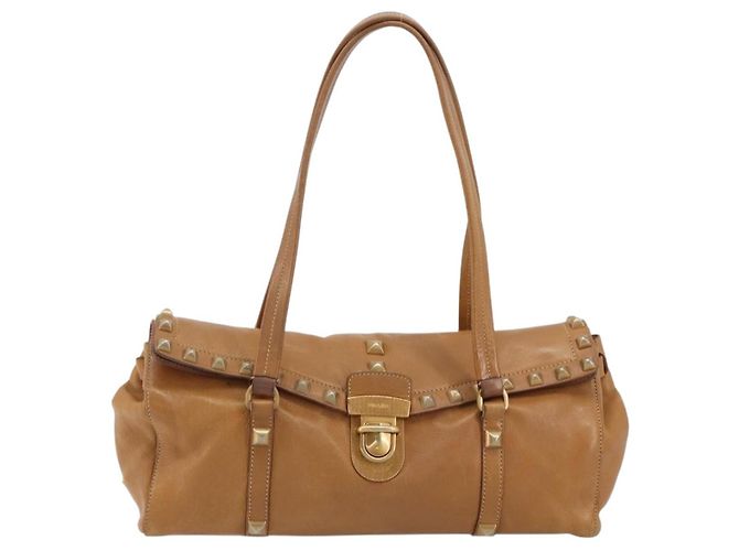 Bolso Tote PRADA de piel beige dorado Auth 181853A - vista 2
