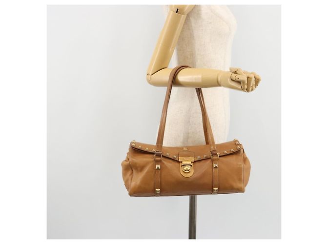 Bolso Tote PRADA de piel beige dorado Auth 181853A - vista 23