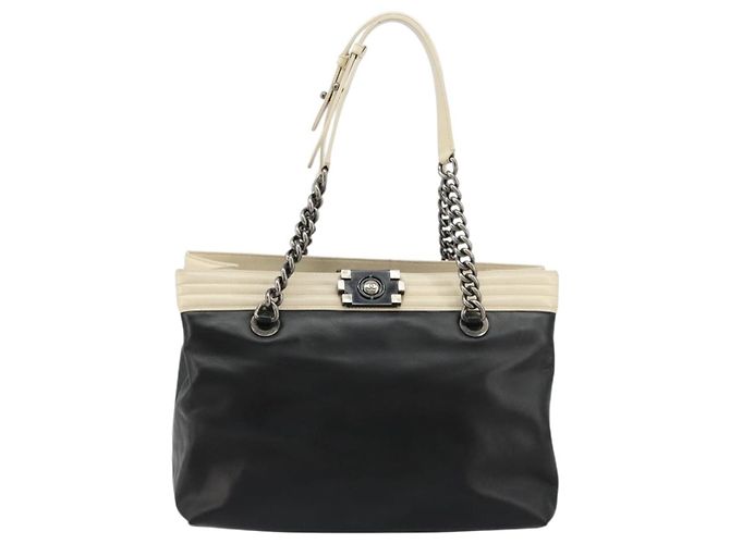 Borsa Tote CHANEL Boy Chanel in pelle di vitello nera e argento CC Auth bs35348 Nero - vista 2