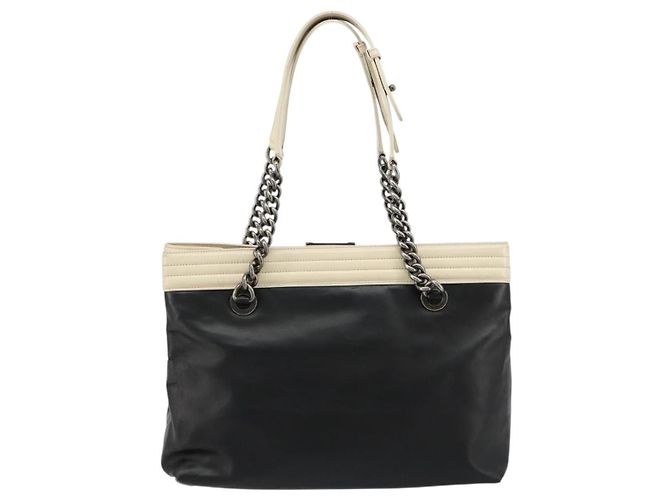 Borsa Tote CHANEL Boy Chanel in pelle di vitello nera e argento CC Auth bs35348 Nero - vista 3