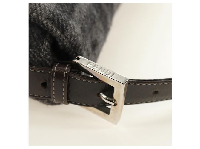 FENDI Zucca Canvas Mamma Baguette Shoulder Bag Wool Gray Silver Auth yk20376SAV Marrone Argento - vista 8
