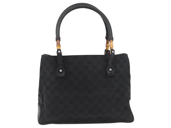 Borsa GUCCI GG Canvas Bamboo Nera 112526 Auth 182862 Nero - vista 2