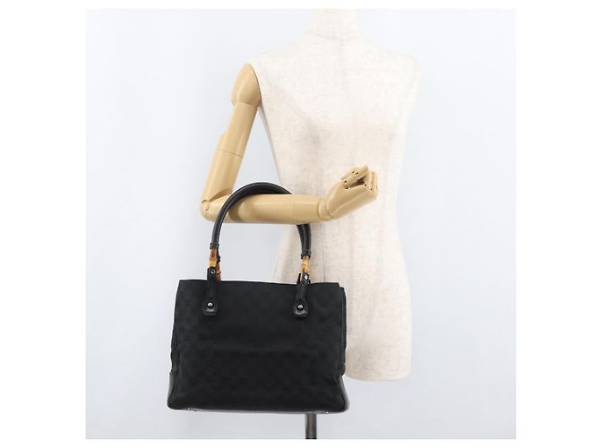 Borsa GUCCI GG Canvas Bamboo Nera 112526 Auth 182862 Nero - vista 27