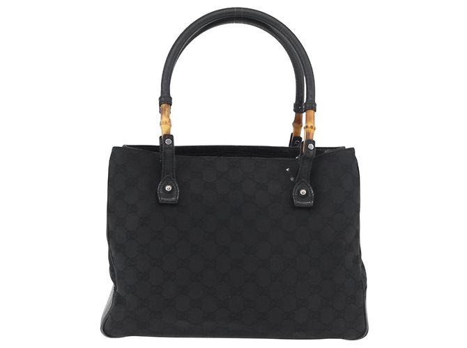 Borsa GUCCI GG Canvas Bamboo Nera 112526 Auth 182862 Nero - vista 3