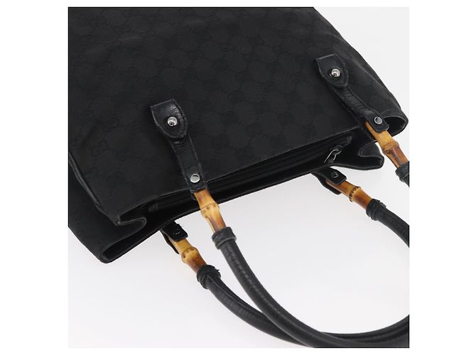 Borsa GUCCI GG Canvas Bamboo Nera 112526 Auth 182862 Nero - vista 7